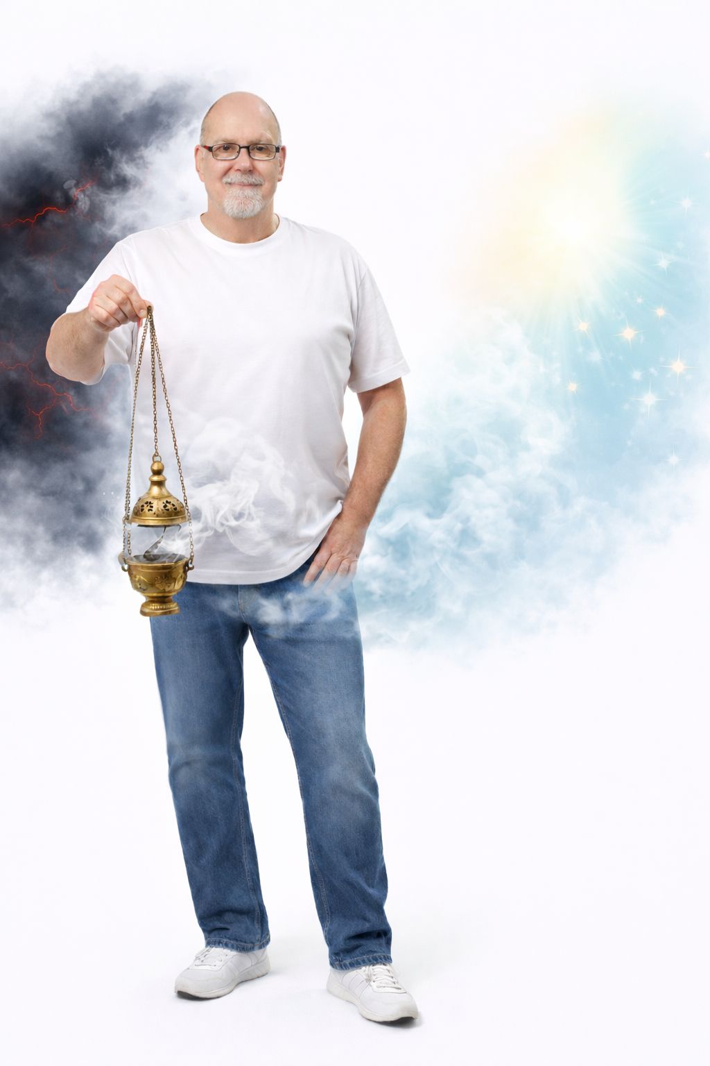 Quelle: KI (ChatGPT) generiertes Bild Energetiker beim Räuchern